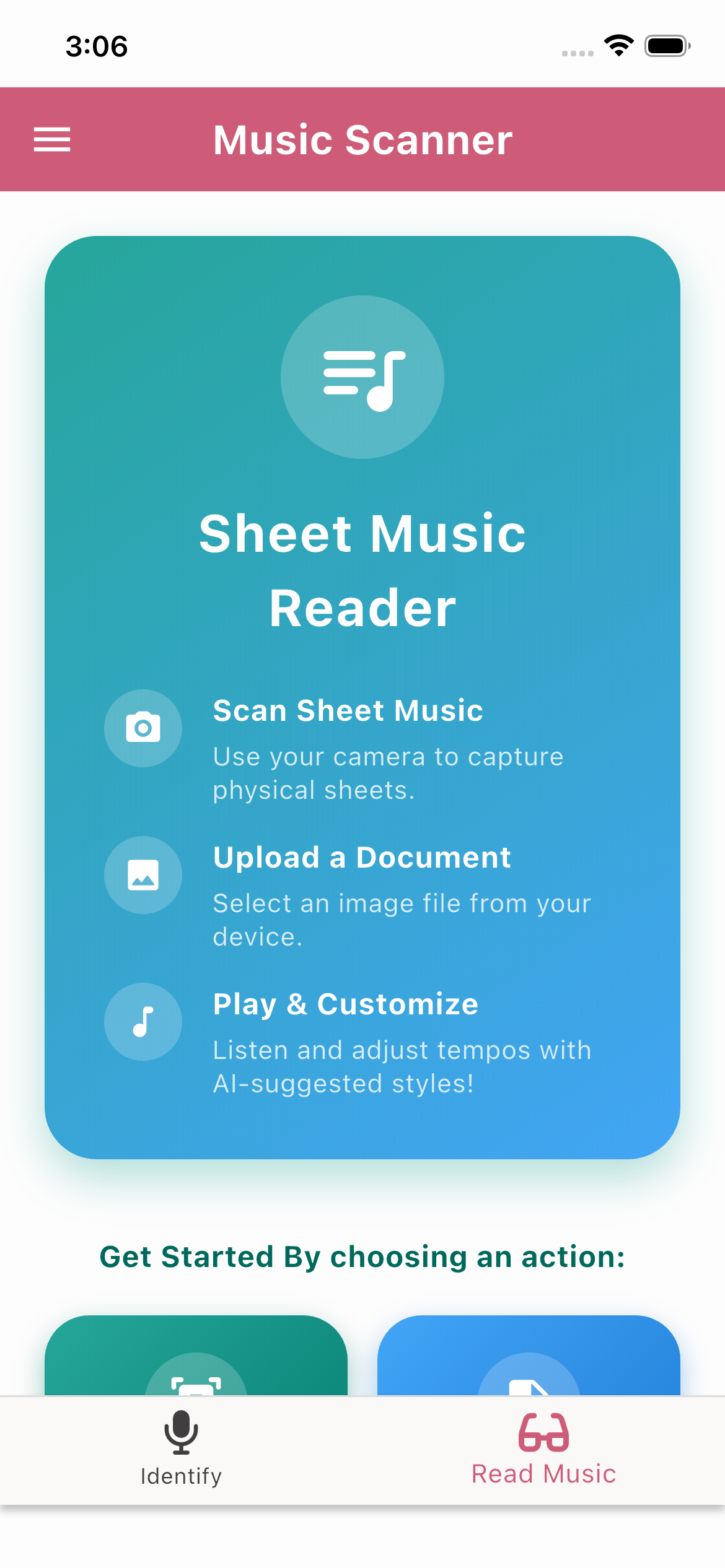 Sheet music scanner camera scanning paper scores to generate audio playback