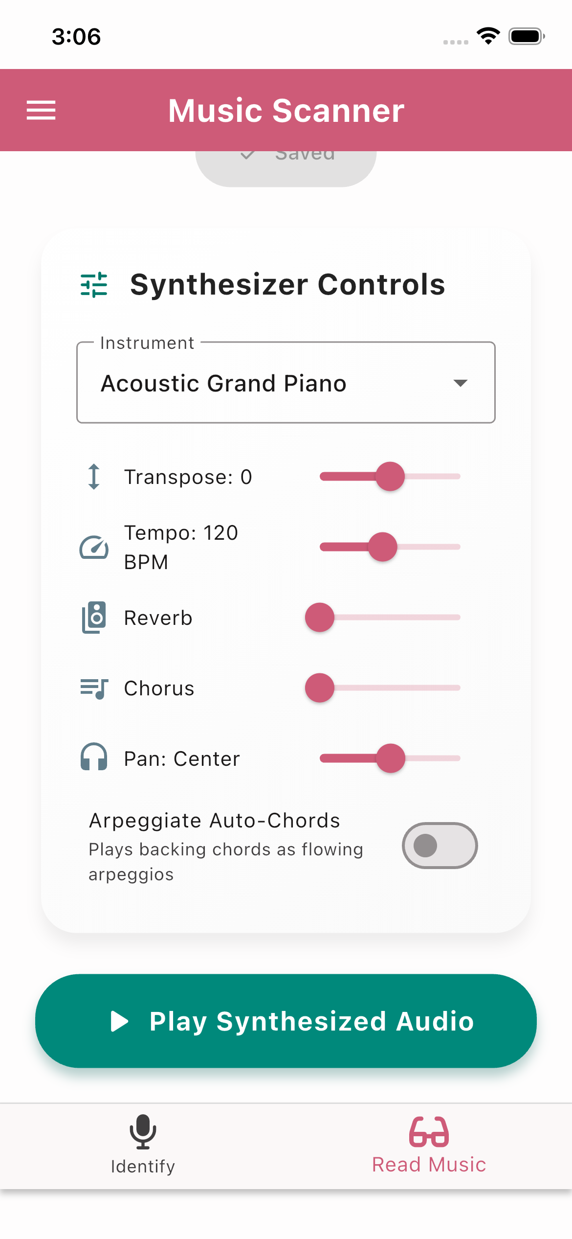 Cloud-synced music library showing scan history and saved songs